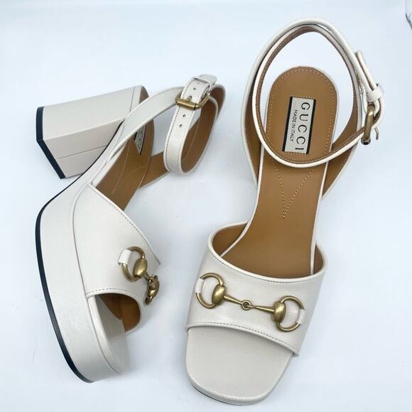 Gucci Mystic White Quentin Lady horsebit open toe platform sandals EU 39.5 - Picture 1 of 11